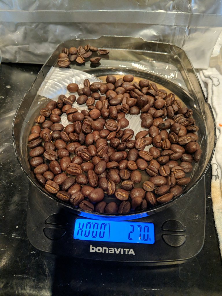 Weighing beans on a scale